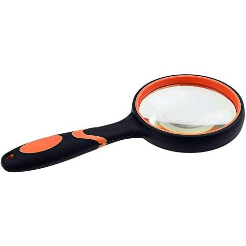 Kare & Kind 8X Handheld Reading Magnifier - 75MM Large Magnifying Lens - Non-Slip Soft Handle - Use for Science, Reading, Insect and Plant Observation - for Kids, Adults, Elderly (Orange)