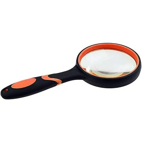 Kare & Kind 8X Handheld Reading Magnifier - 75MM Large Magnifying Lens - Non-Slip Soft Handle - Use for Science, Reading, Insect and Plant Observation - for Kids, Adults, Elderly (Orange)