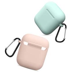 Compatible with AirPods Case Cover Silicone Protective Skin for Airpods Case 2&1 (2 Pack) Sand Pink/Turquoise