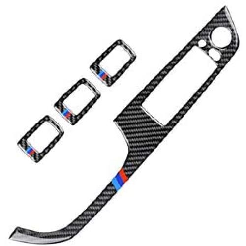 HXD Carbon Fiber Door Window Lift Switch Button Armrest Panel Frame Trim Cover Case Cap for BMW 3 Series 5th E90 E92 E93 2005-2012 (37.8cm with auto Folding Button, Mpower)