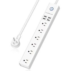 Power Strip 10Ft - Surge Protector with USB, AUOPLUS 6 Outlet and 4 USB Charger, 10Ft Long Extension Cord Flat Plug(1250W/10A/1050J), Wall Mountable Overload Protection for Computer Home Office Dorm