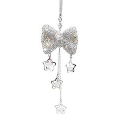 Car Mirror Pendant Charm Car Rear View Mirror Ornament with Tassel Bling Car Accessories Crystal Rhinestone Cute Car Decor Lucky Hanging Car Interior Decaration (White Bow)