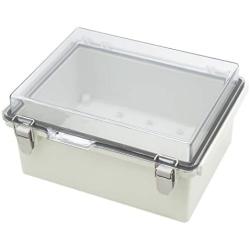 Zulkit Junction Box ABS Plastic Dustproof Waterproof IP65 Electrical Boxes Hinged Shell Outdoor Universal Project Enclosure Grey Clear Cover With Lock, Stainless Steel Buckles 8.7 x 6.7 x 4.3 Inch