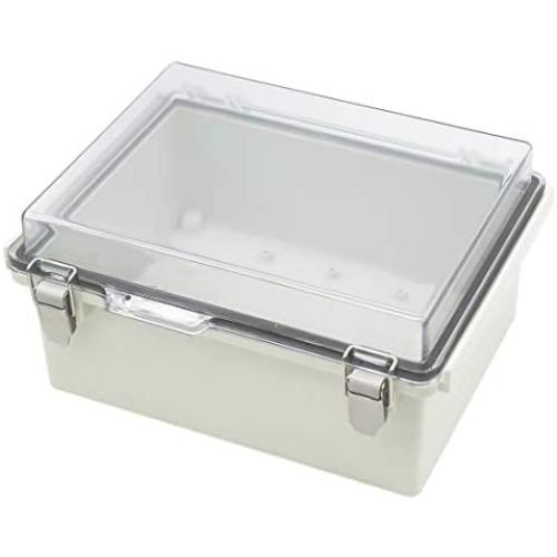 Zulkit Junction Box ABS Plastic Dustproof Waterproof IP65 Electrical Boxes Hinged Shell Outdoor Universal Project Enclosure Grey Clear Cover With Lock, Stainless Steel Buckles 8.7 x 6.7 x 4.3 Inch