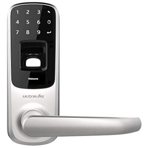 Ultraloq UL3 Fingerprint and Touchscreen Keyless Smart Lever Door Lock (Satin Nickel) | 3-in-1 Keyless Entry | Secure Finger ID | Anti-peep Code | Premium Construction Material | Match Home Aesthetics