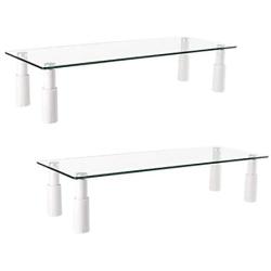 Mount Plus STB101 22.5 Inch Wide Tempered Glass Monitor Riser Desktop Stand Height Adjustable Table Top for Flat Screen LCD LED TV, Laptop, Notebook, Display (2 Pack)