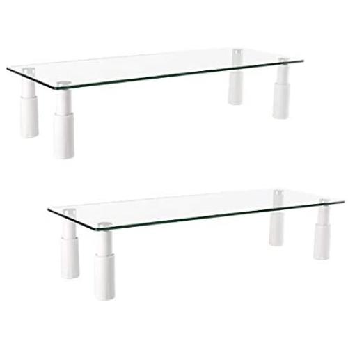 Mount Plus STB101 22.5 Inch Wide Tempered Glass Monitor Riser Desktop Stand Height Adjustable Table Top for Flat Screen LCD LED TV, Laptop, Notebook, Display (2 Pack)