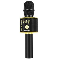 BONAOK Wireless Bluetooth Karaoke Microphone,3-in-1 Portable Handheld Mic Speaker Machine Birthday Home Party for Android/iPhone/PC or All Smartphone(Q37 Black Gold)