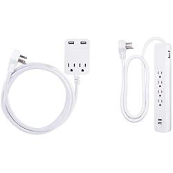 GE Pro Surge Protector Power Strip with USB Fast Charging, Extra Long 8Ft Extension Cord, Flat Plug, 2 Outlet, 2 USB Ports, 2.4A, Wall Mount & 4 Outlet Total 10W/2.1A 2 USB Surge Protector
