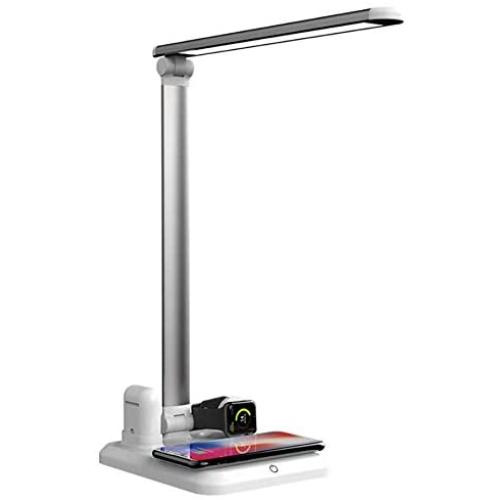 5 in 1 Wireless Charger LED Desk Lamp Charging Station Compatible with iPhone11/11Pro/11Pro Max/X/XS/XR/XS Max/8/8+,Airpod Apple Watch 4/3/2/1(NOT 5),Galaxy S10+/S9+/S8/S7 Qi Enabled Phones (White)