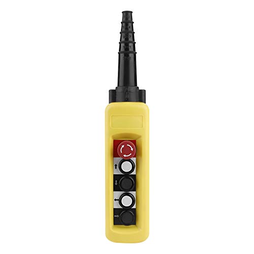 4 Directions Hoist Push Button Switch, 4 Buttons Crane Lifting Pendant Controller with Emergency Stop Button for Hoist and Crane