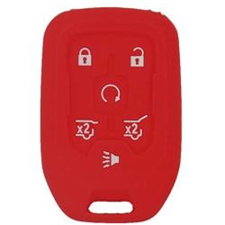 LemSa 2Pcs Rubber 5 Buttons Key Fob Cover Case Remote Keyless Protector Bag Holder Compatible with GMC Acadia Terrain Yukon Chevrolet Suburban Tahoe, Red Pink