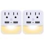 USB Wall Charger, Outlet Adapter, POWRUI 2-Pack Surge Protector(1080 Joules) with Dual USB Charger Ports(2.4A Total), Dual Outlet Extender and Dusk-to-Dawn Sensor Night Light, White, ETL Certified
