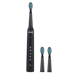 Seago Sonic Electric Toothbrush, Rechargeable Electronic Toothbrush for Adults soft with Brush Heads, Smart Timer, Whitening, Black
