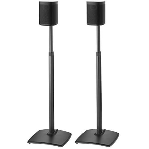 Sanus Adjustable Height Wireless Speaker Stands Designed for SONOS ONE, ONE SL, Play:1, and Play:3 - Tool-Free Height Adjust Up to 16'' with Built in Cable Management - Black Pair
