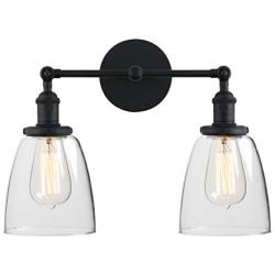 Phansthy 2-Light Vintage Style Industrial Wall Light Sconce Light Fixture with 5.6Inches Oval Cone Clear Glass Shade (Black)