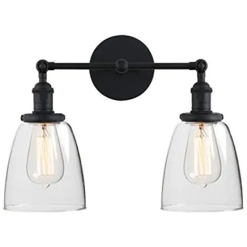 Phansthy 2-Light Vintage Style Industrial Wall Light Sconce Light Fixture with 5.6Inches Oval Cone Clear Glass Shade (Black)