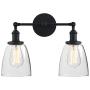 Phansthy 2-Light Vintage Style Industrial Wall Light Sconce Light Fixture with 5.6Inches Oval Cone Clear Glass Shade (Black)