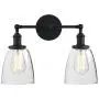 Phansthy 2-Light Vintage Style Industrial Wall Light Sconce Light Fixture with 5.6Inches Oval Cone Clear Glass Shade (Black)