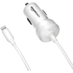 Amazon Basics Coiled Cable Lightning Car Charger, 1.5 Foot, White