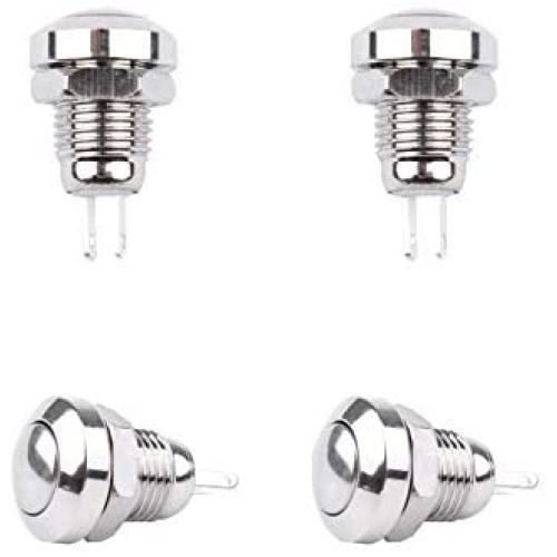 Yarstar 4pcs Metal Momentary Push Button Switch On Off 8mm Mounting Hole 1A Self-Reset Waterproof Starter Push Button