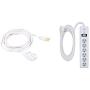 GE 15 ft Extension Cord, White, 51962 & 6 Outlet Surge Protector, 10 Ft Extension Cord, Power Strip, 800 Joules, Flat Plug, Twist-to-Close Safety Covers, White, 14092