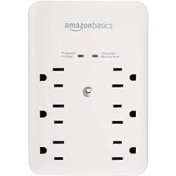 Amazon Basics 6 Outlet, Wall Mount Surge Protector, Power Strip, 2 USB ports 3.4A, 1080 Joules