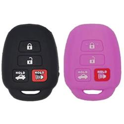 LemSa 2Pcs Silicone Keyless Entry Key Holder Fob Cover Case Remote Protector Bag Jacket for Toyota Camry Avalon Corolla RAV4 Highlander Venza HYQ12BDM, Black Purple