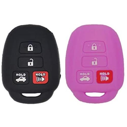 LemSa 2Pcs Silicone Keyless Entry Key Holder Fob Cover Case Remote Protector Bag Jacket for Toyota Camry Avalon Corolla RAV4 Highlander Venza HYQ12BDM, Black Purple