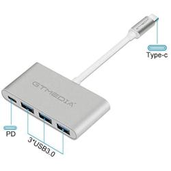 GTMEDIA 4-Ports USB-C Hub Adapter, Multifunctional 4-in-1 Type-C Data Transfer Splitter Connector, USB 3.1 C to 3 USB3.0 with 5V-20V / 3A Max Upstream Charging Port for Mac