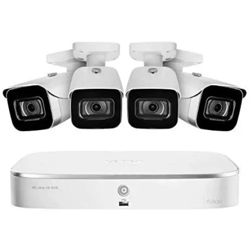 Lorex N4K2-84WB 8 Channel 4K Surveillance System with N842A82 2TB 4K Fusion NVR and 4 E841CA-E 8MP White Bullet Cameras