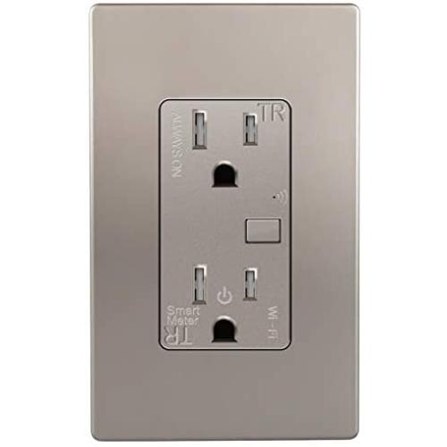 TOPGREENER Smart Wi-Fi Outlet with Energy Monitoring, Tamper-Resistant, Control Lighting and Appliances from Anywhere, in-Wall, No Hub Required, Compatible with Alexa and Google Assistant, Nickel