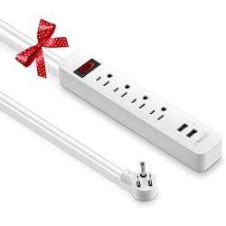 Power Strip with 2 USB Charger(4FT), KF 4-Outlet USB Power Strip Cord, ETL Listed, Overload Protection, Ideal for Computers, Home Theatre, Appliances, Office Equipment and More, White