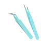 ZeroZ 2 Pcs Stainless Steel Tweezers for Eyelash Extensions Precision Electronics Nail Sticker Rhinestone Jewelry Anti-Static Non-Magnetic (Light Blue)