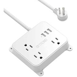 Power Strip with USB, TROND Flat Plug Outlet Extender with 3 USB Ports and 3 Widely Spaced Outlets, Wall Mountable, 4.5ft Extension Cord, for Nightstand Office Hotel Cruise Ship, White