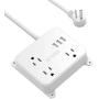 Power Strip with USB, TROND Flat Plug Outlet Extender with 3 USB Ports and 3 Widely Spaced Outlets, Wall Mountable, 4.5ft Extension Cord, for Nightstand Office Hotel Cruise Ship, White
