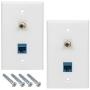 Ethernet Coax Wall Plates, 2 Pack Cat6 RJ45 Coax Wall Plate 1 Ethernet Port and 1 Gold-Plated TV Coax F Type Port RFAdapter for Satellite and TV, White