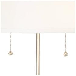 Nikola Modern Accent Table Lamps Set of 2 with Hotel Style USB and AC Power Outlet Slim Silver White Drum Shade for Living Room Bedroom House Bedside Nightstand Home Office - 360 Lighting