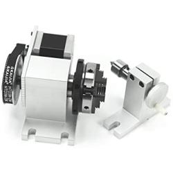 Reducing Ratio 4:1 CNC 4th-axis A-axis Rotation-axis, 4 Jaw K12-65mm Chuck Tip Indexing Head with Nema17 2-Phase 4-Wire Stepper Motor + 54mm Tailstock for CNC Router Engraving Machine
