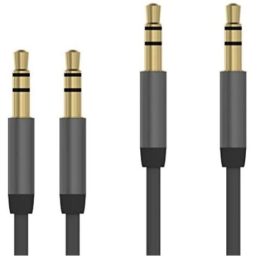 TalkWorks Aux Cable 3.5mm Audio Cord for Car (2 Pack) 6ft Long Heavy Duty Male to Male Jack Auxiliary Cord Extension Adapter for Apple iPhone, Android for Samsung Galaxy, Headphones, Stereo - Slate