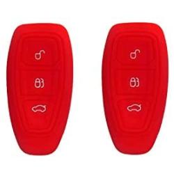 BAR Autotech Silicone Rubber Shell Case Keyless Entry Car Remote Key Fob Cover fit for Ford Focus 3 Escape Fiesta ST Titanium Mondeo Ecosport Kuga MK3 3 Buttons (1 Pair) (Red)