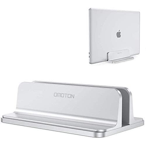 Vertical Laptop Stand [Adjustable Size], OMOTON Desktop Aluminum MacBook Stand with Adjustable Dock Size, Fits All MacBook, Surface, Chromebook and Gaming Laptops (Up to 17.3 inch), Silver