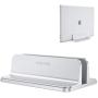 Vertical Laptop Stand [Adjustable Size], OMOTON Desktop Aluminum MacBook Stand with Adjustable Dock Size, Fits All MacBook, Surface, Chromebook and Gaming Laptops (Up to 17.3 inch), Silver