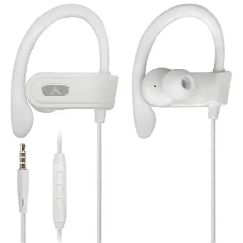 Avantree E171 Sports Earbuds Wired with Microphone, Sweatproof Wrap Around Earphones with Over Ear Hook, in Ear Running Headphones for Workout Exercise Gym Compatible with iPhone, Cell Phones - White