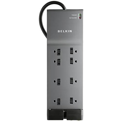 Belkin 8-Outlet Power Strip Surge Protector, Flat Plug, 6ft Cord – Ideal for Computers, Home Theatre, Appliances, Office Equipment (3,550 Joules), Black