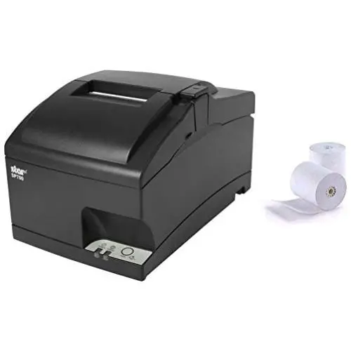 Star Micronics SP742ME Ethernet Receipt Printer, Compatible with Square and Clover, Impact, Auto Cutter, Power Supply and Cable Included and 2 Rolls of Epsilont Paper