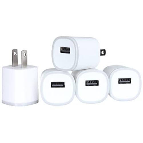 Spark Electronics 5PC 1 Port Rapid Speed [Matte White] Tapered Universal USB Power Adapter Wall Charger Compatible with Apple iPhone 7 7 Plus 6 6S Plus 5 s C Samsung Galaxy S7/S6 Edge Note Nokia