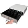 HK SYSTEMS 13'' Heavy Duty Compact White Manual Push Open Cash Drawer with 4 Bill /5 Coin Till Stainless Steel Front 