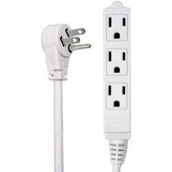 Electes 30 Feet Heavy Duty Extension Cord / Wire , Multi 3 Outlet , 3 Prong Grounded , Angled Flat Plug , 16/3 , SPT3 , UL Listed , White
