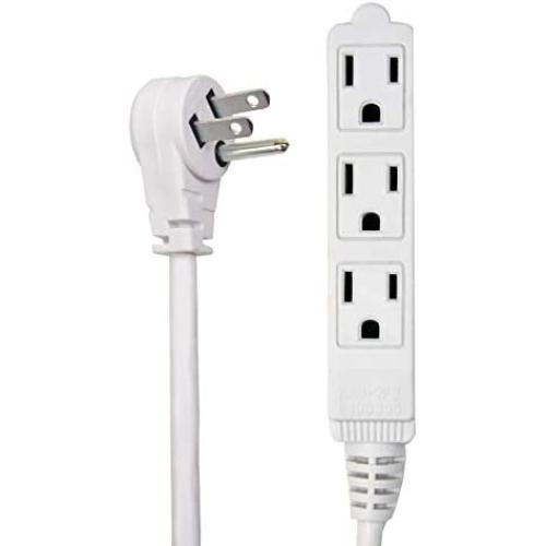 Electes 30 Feet Heavy Duty Extension Cord / Wire , Multi 3 Outlet , 3 Prong Grounded , Angled Flat Plug , 16/3 , SPT3 , UL Listed , White